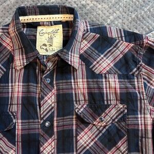 Coastal Men's Casual Navy Plaid Perl Snap Shirt